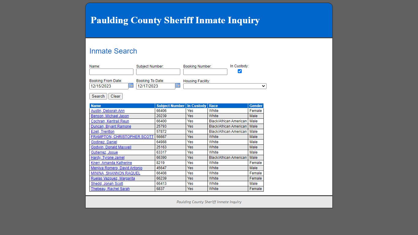 Inmate Search - Paulding County, Georgia